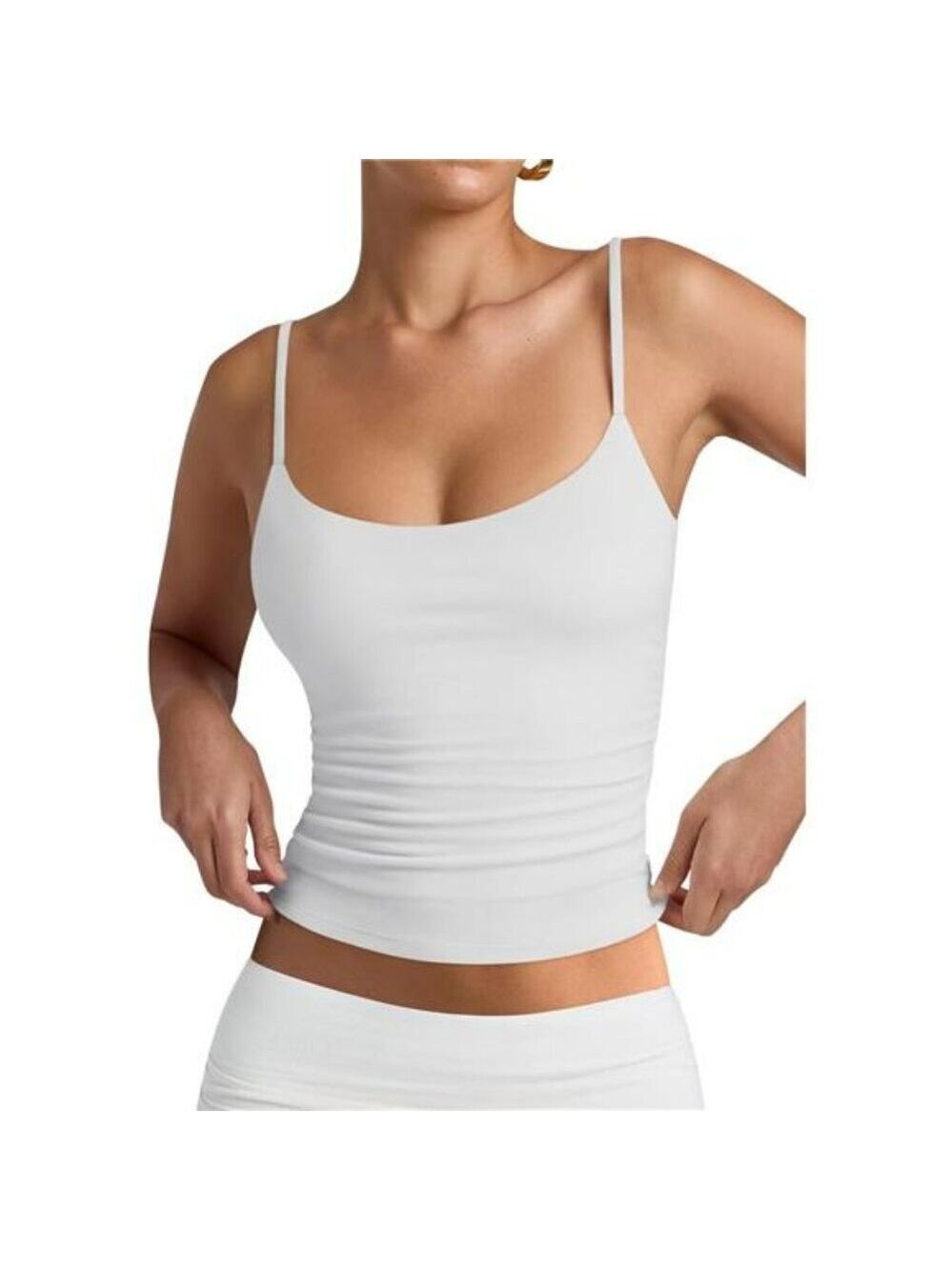 Scoop Neck Double Lined Tank Top Adjustable Cami Sleeveless Slim Fit Shirt